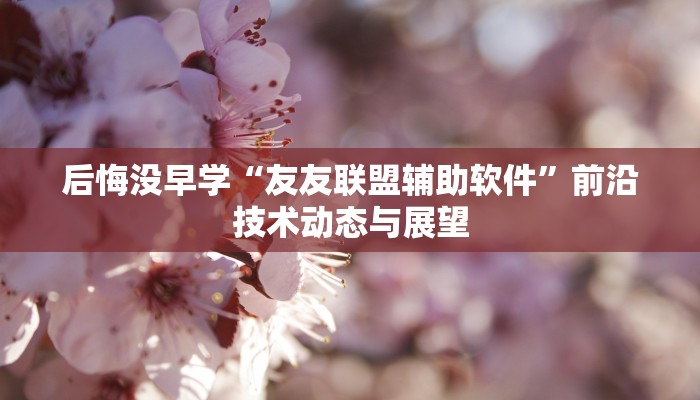 后悔没早学“友友联盟辅助软件”前沿技术动态与展望